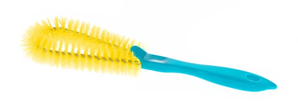 Brosse Nettoyage Jaune Pour Bouteilles Lunettes Isolées Sur Fond Blanc — Photo