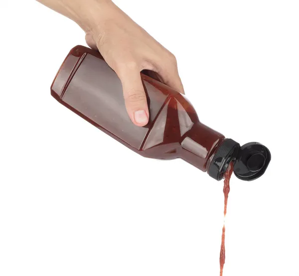 Кетчуп Выливается Бутылки Белом Фоне — стоковое фото