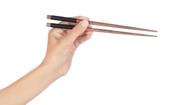 Hand Holdig Bambusové Hůlky Izolované Bílém Pozadí — Stock fotografie