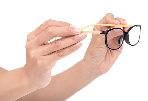 Hand Hält Brille Isoliert Auf Weißem Hintergrund — Stockfoto