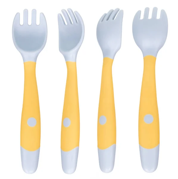 Collection Bendable Kids Training Spoon Fork Set Isolated White Background — Stock Photo, Image