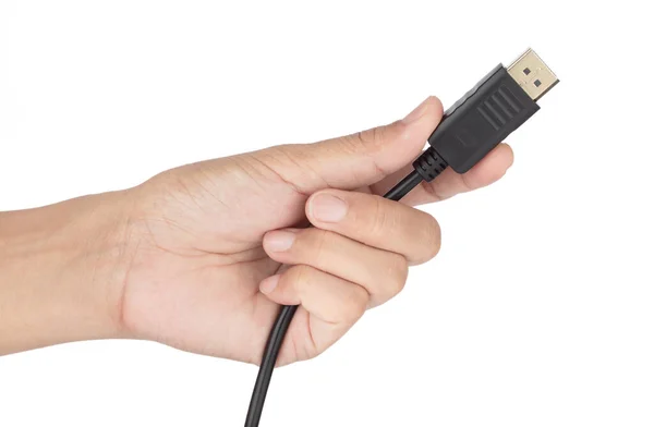 Hand Holding Displayport Hdmi Isolated White Background — Stock Photo, Image