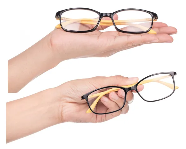 Sbírka Ruční Držení Brýle Izolované Bílém Pozadí — Stock fotografie
