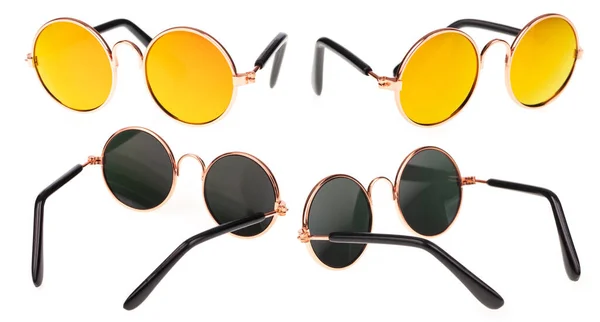 Kolekce Barevného Gradientu Retro Ročník Kulaté Čočky Sluneční Brýle Izolované — Stock fotografie