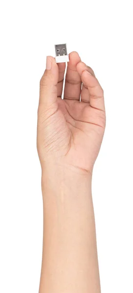 Hand Holding Mini Usb Flash Isolated White Background — Stock Photo, Image