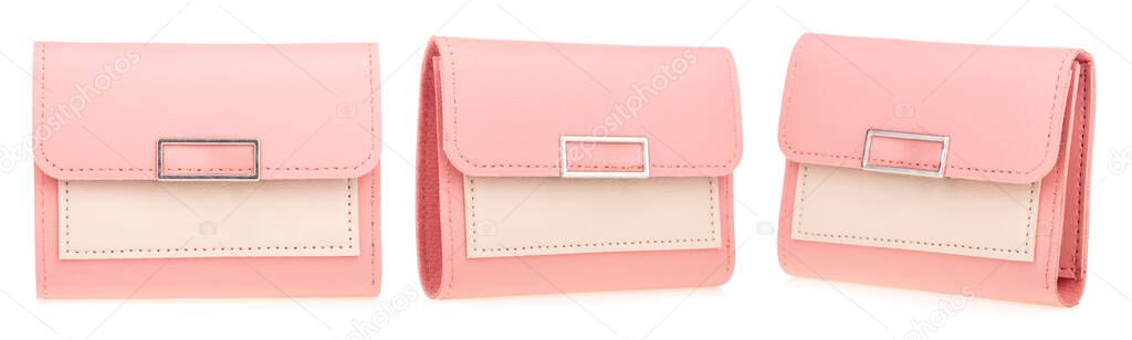 Collection of Pink Women's wallet isolated on white background. 