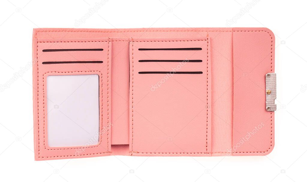 Pink Women's wallet isolated on white background. 