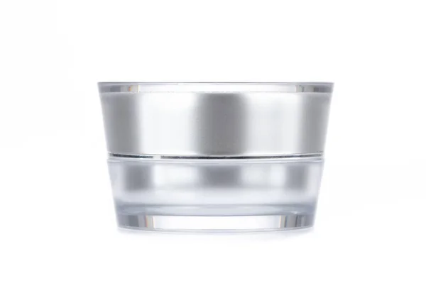 Acrylic Cosmetic Jar Silver Ring Isolated White Background — Stock Photo, Image