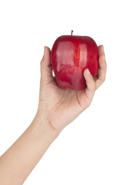Süsleme Için Elinizdeki Elma Yapay Meyve Süslemeleri Beyaz Arka Planda — Stok fotoğraf