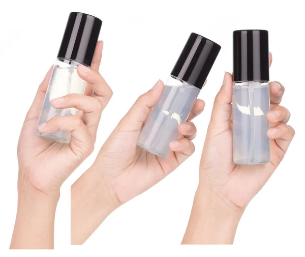 Collection Hand Holding Spray Bottle Isolated White Background — Stock Photo, Image
