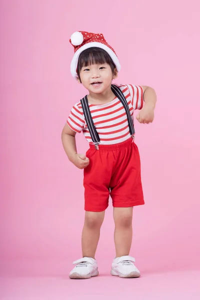 Happy Funny Child Boy Wearing Red Santa Hat — Stock Photo, Image