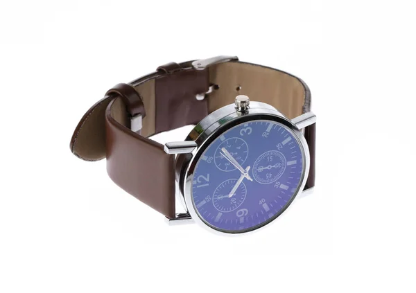 Relógios Homens Moda Caixa Aço Inoxidável Banda Couro Assista Quartz — Fotografia de Stock