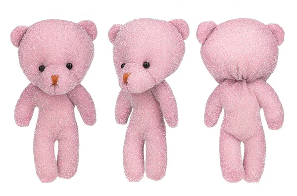 Collection Pink Bear Plush Toys Small Doll Isolated White Background — Stok Foto