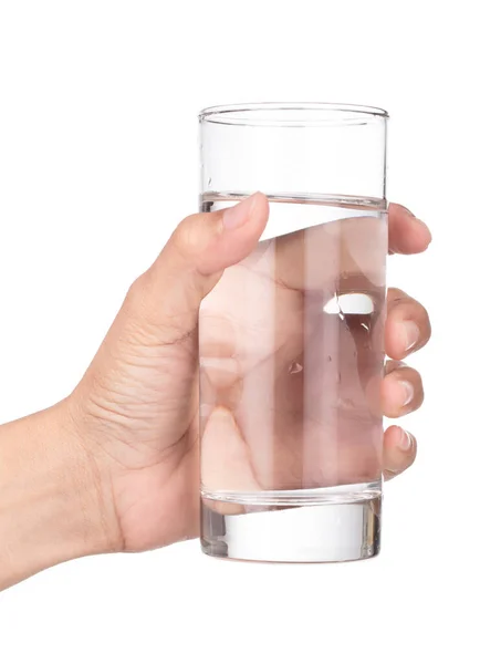 Hand Hält Ein Glas Reines Wasser Isoliert Auf Weißem Hintergrund — Stockfoto
