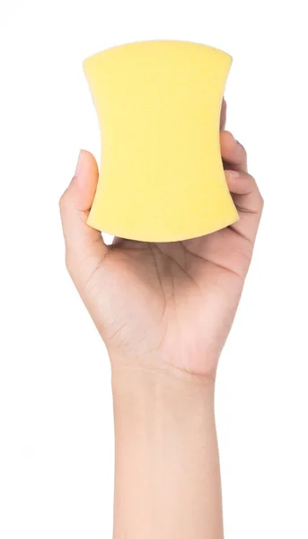 Hand Holding Sponge Isolated White Background — Stock Photo, Image