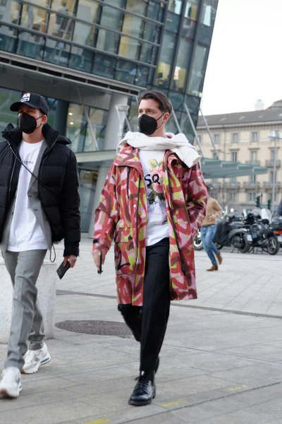 Milan Man Fashion Week Janeiro 2022 Hóspedes Rua Milão Antes — Fotografia de Stock