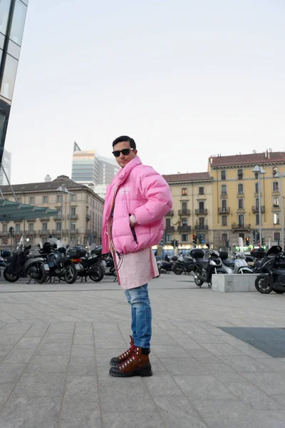 Milan Man Fashion Week Enero 2022 Los Huéspedes Calle Milán —  Fotos de Stock