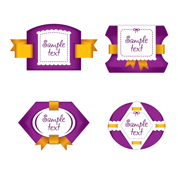Lindas etiquetas púrpuras con cintas doradas — Vector de stock