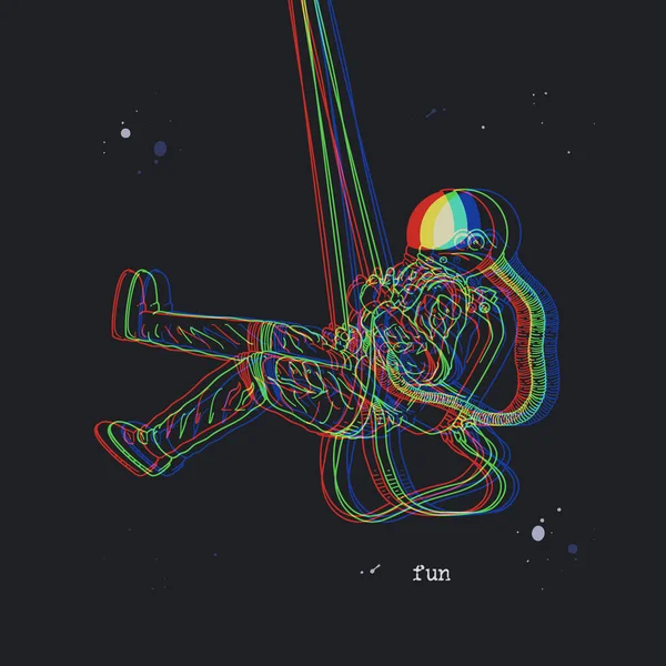 Lonely astronaut on swing. Glitch effect. Cosmonaut in spacesuit — Stock Illustration Lonely Astronaut Swing Glitch Effect Cosmonaut Spacesuit Vector Graphics