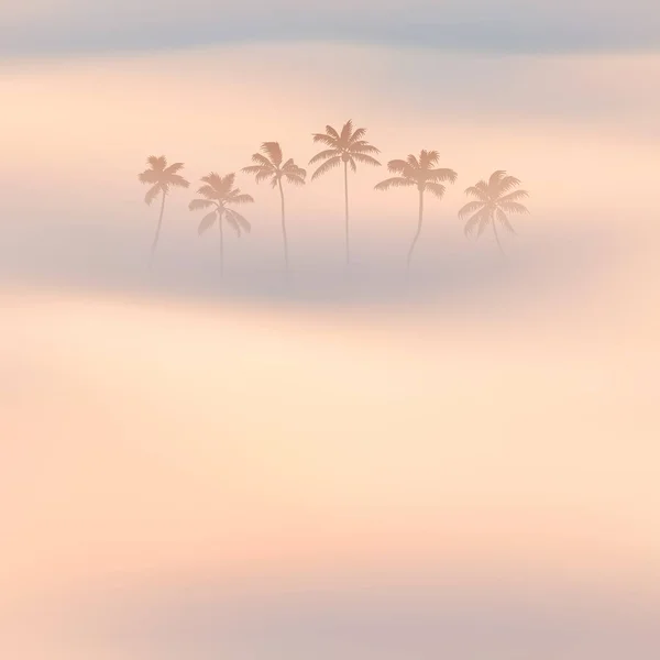 Palmeiras Nuvens Nebulosas Ondas Nevoeiro Névoa Matinal Paisagem Natural —  Vetores de Stock