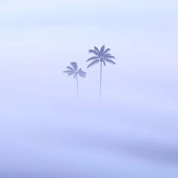 Пальмы Туманные Облака Туманные Волны Утренний Туман Природный Пейзаж — стоковый вектор