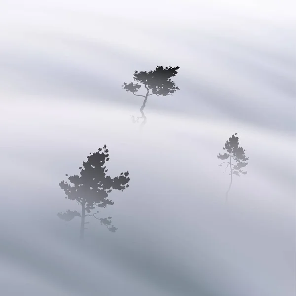 Pine Trees Foggy Clouds Fog Waves Morning Mist Natural Landscape — Stock Vector