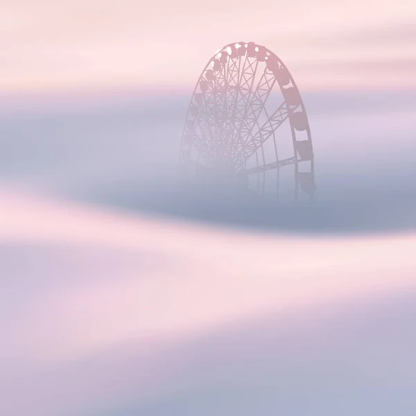 Колесо Обозрения Парк Развлечений Туманные Облака Туманные Волны Городской Пейзаж — стоковый вектор