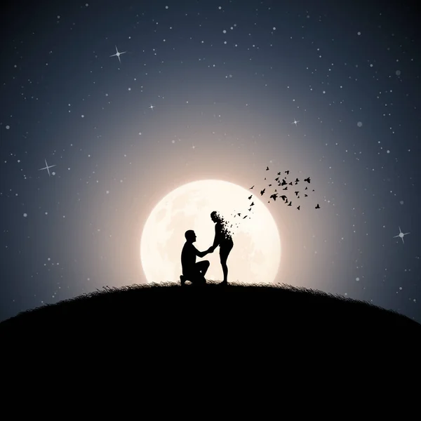 Lovers Moonlight Night Death Afterlife Full Moon Silhouette — Stock Vector