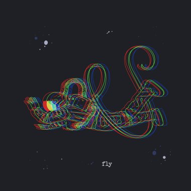 Uzayda bir astronot. Arıza etkisi. Uzay elbisesi içinde uçan kozmonot.