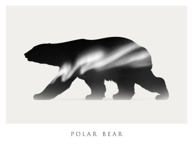 Ayı silueti. Soyut hayvan şekli. Gece yıldızlı gökyüzü