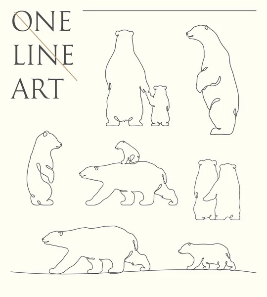 熊の輪郭だ 直線的な動物の輪郭セット 連続単線 — ストックベクタ