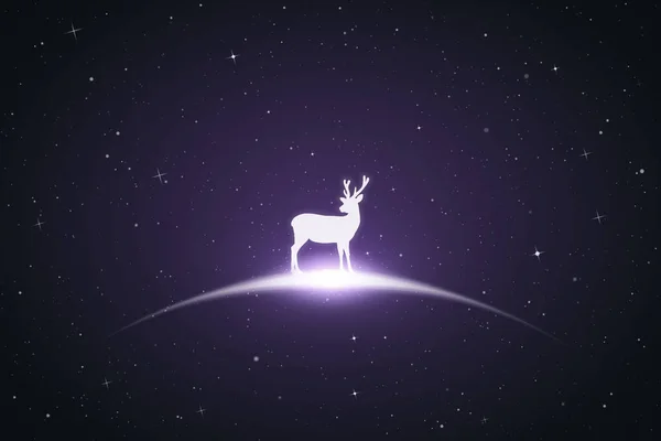 孤独的鹿 濒临绝种的动物轮廓 繁星点点的夜空 — 图库矢量图片