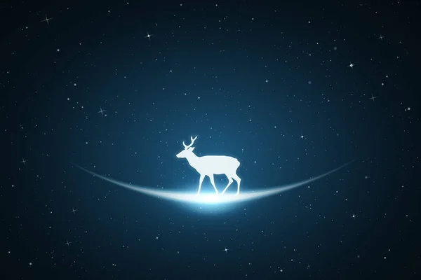 Einsamer Hirsch Gefährdete Tiersilhouette Sternenhimmel Glühende Umrisse — Stockvektor