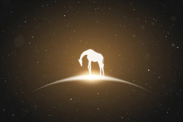 Einsame Giraffe Gefährdete Tiersilhouette Sternenhimmel Glühende Umrisse — Stockvektor