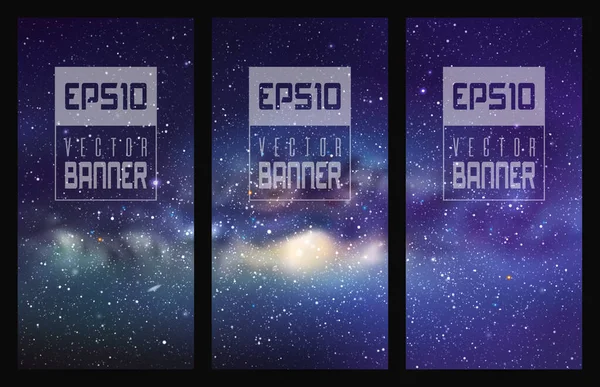Nachtsterrenhemel Melkweg Samenvatting Vector Banners Set — Stockvector