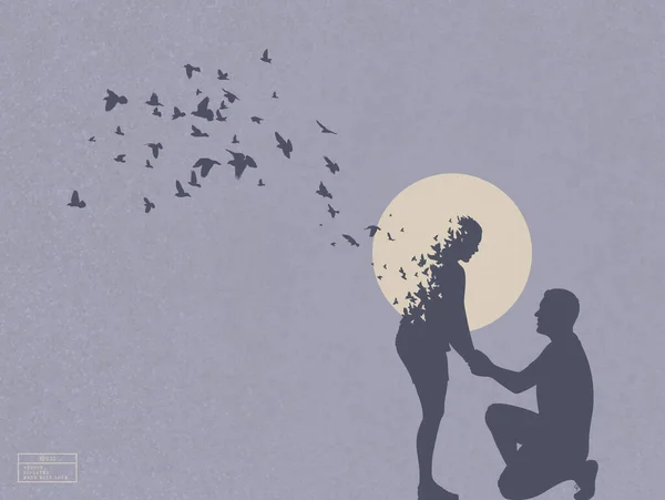 Loving Couple Silhouette People Love Marriage Proposal Afterlife — Stockvektor