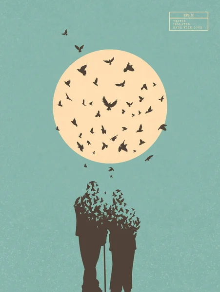 Old People Silhouette Elderly Couple Birds Death Afterlife — Stockvector