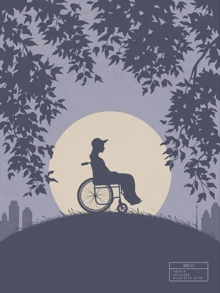 Girl Wheelchair Isolated Silhouette Disabled Woman City Park — Stockvector