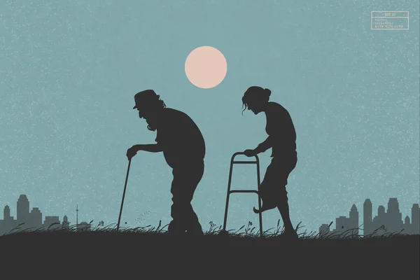 Old People Walk Elderly Couple Family Park Healthy Lifestyle — Vector de stock