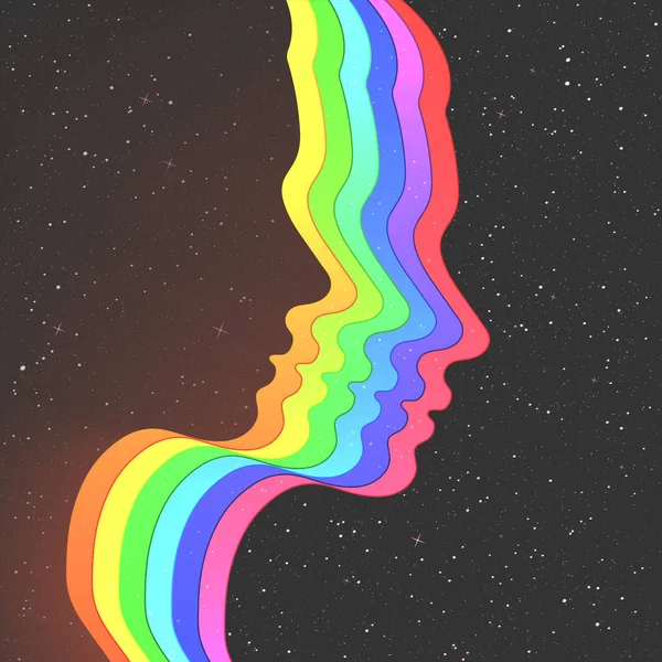 Woman Face Outline Lgbt Rainbow Abstract Human Silhouette Space — Stockvektor