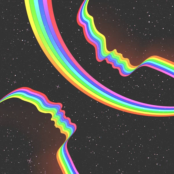 Human Faces Outline Couple Silhouette Space Abstract Lgbt Rainbow — Archivo Imágenes Vectoriales