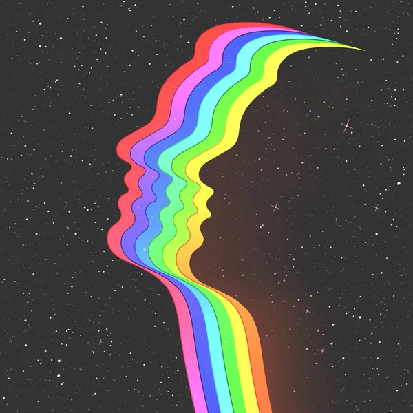 Man Face Outline Lgbt Rainbow Abstract Human Silhouette Space — Vector de stock