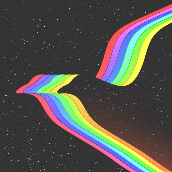 Bird Outline Abstract Pigeon Silhouette Space Rainbow Stars — Stockvektor
