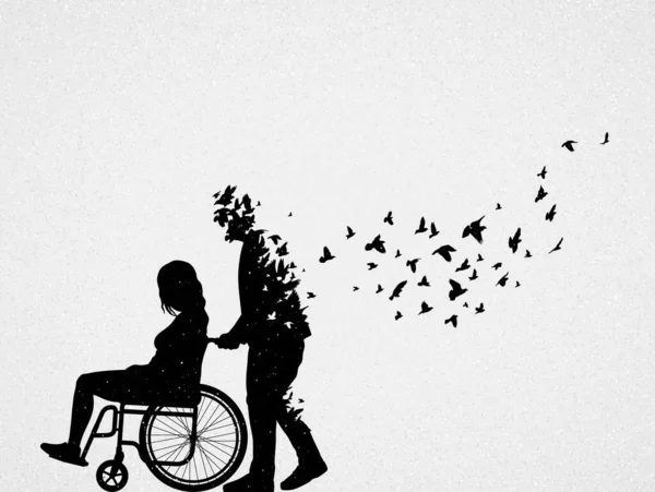 Αναπηρία Αναπηρική Καρέκλα Αγαπάω Περίγραμμα Ζευγαριών Θάνατος Μετά Θάνατον Ζωή — Διανυσματικό Αρχείο