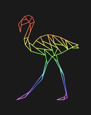 Çokgen flamingo. Alçak polyester kuş. Geometrik logo simgesi. Üçgen grafiği