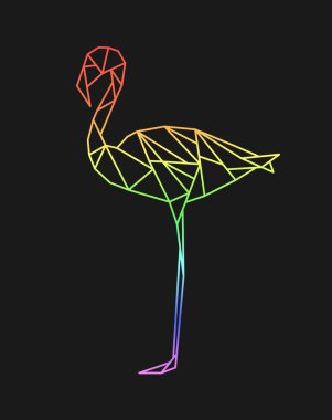 Çokgen flamingo. Alçak polyester kuş. Geometrik logo simgesi. Üçgen grafiği