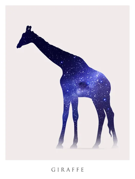 Silueta Jirafa Esquema Animal Abstracto Aislado Cielo Estrellado Nocturno — Archivo Imágenes Vectoriales