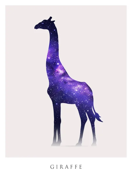 Giraffe Silhouet Geïsoleerde Abstracte Dierlijke Omtrek Nacht Sterrenhemel — Stockvector