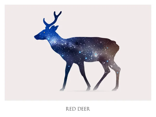 Silueta Ciervo Esquema Animal Abstracto Aislado Cielo Estrellado Nocturno — Vector de stock