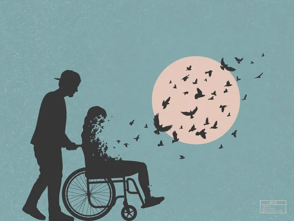 坐轮椅的残疾妇女 可爱的夫妇轮廓 — 图库矢量图片